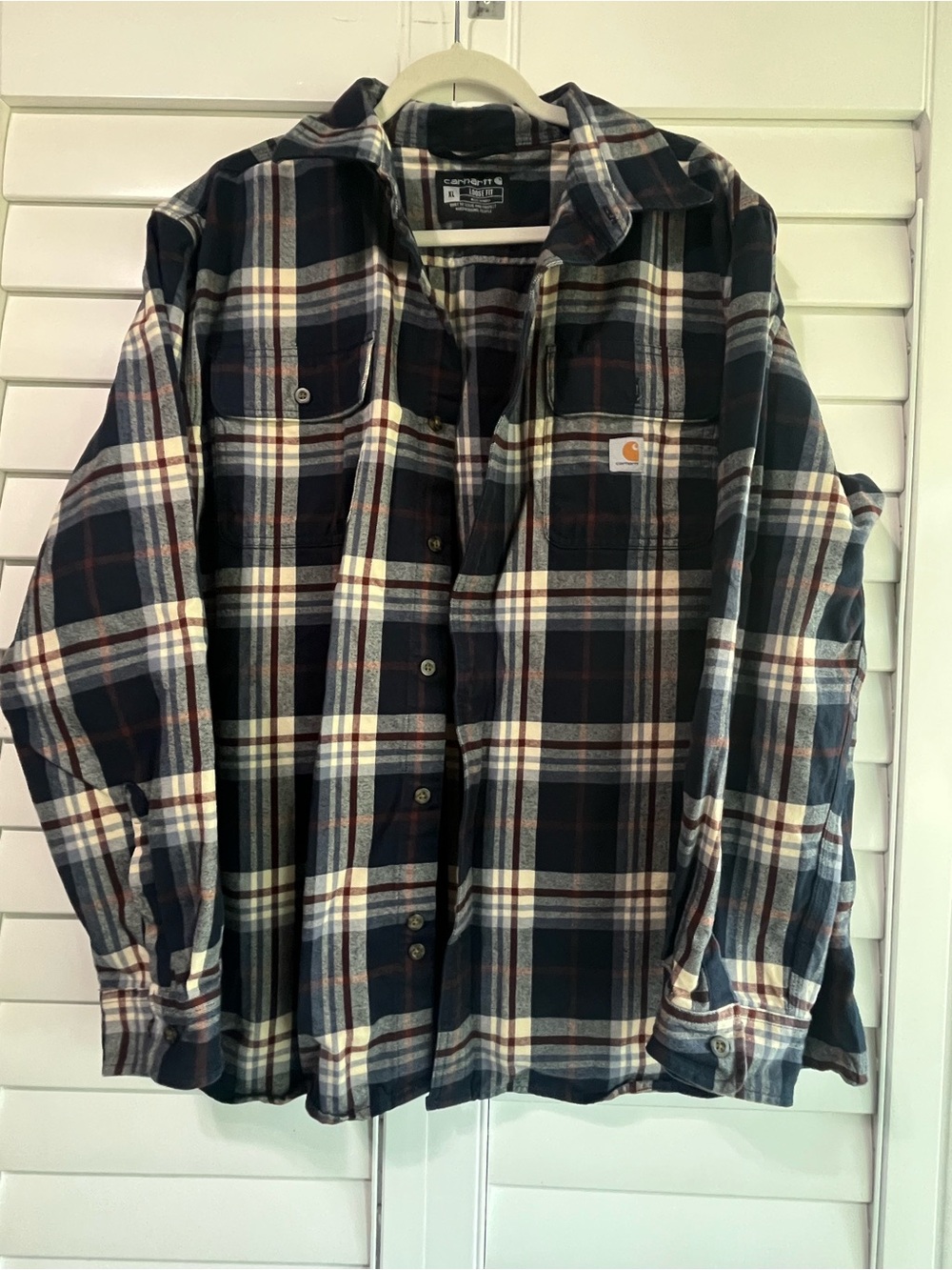 Carhartt Men’s Navy, red & White Plaid Button-Down Shirt